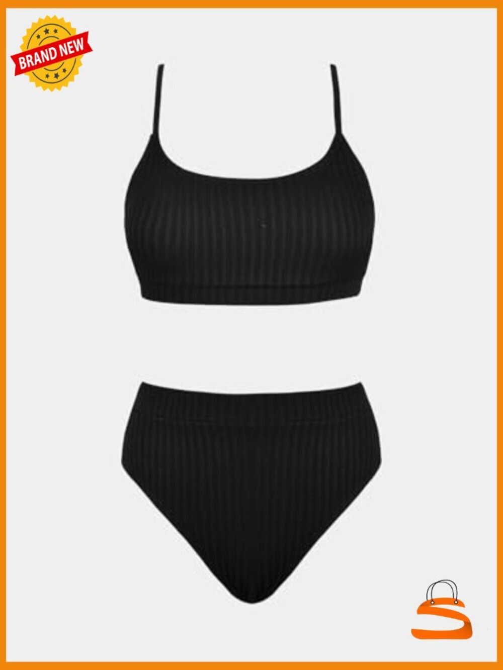 High Waisted Bikini Set Two Piece Swimsuits Textured Knit Scoop Neck Adjustable - Picture 5 of 7